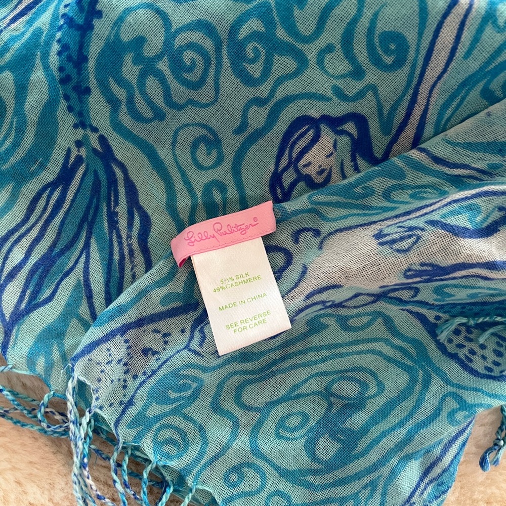 Lilly Pulitzer Blue Teal Swirl Silk-Cashmere Scarf - Picture 6 of 15